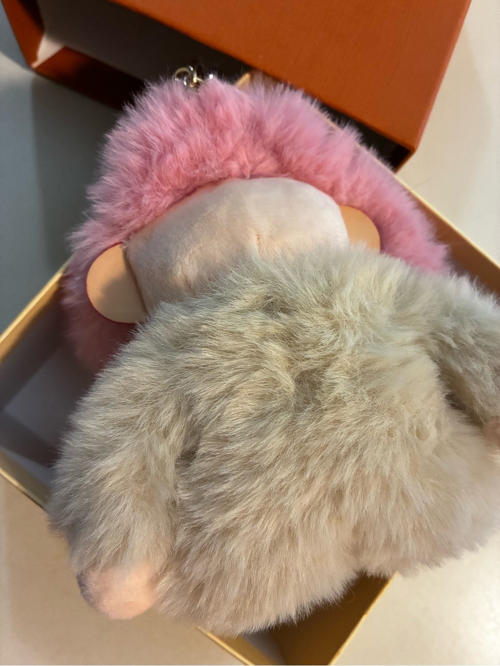 LV Vivienne Pink & Cream Fur Charm Key Holder/ Bag charm with stamp Gold Accents - Picture 8 of 8